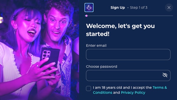 Three-step sign-up page at Christchurch Casino